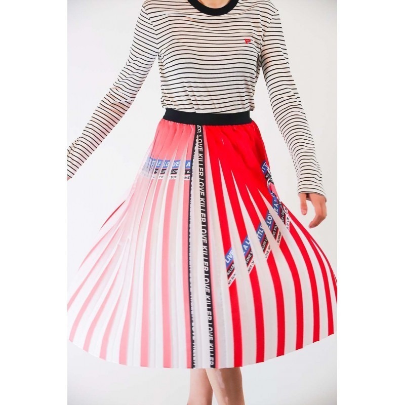 Pinko - Pleated Crepe De Chine Skirt Adorabile - Red/White/Blue Size 6